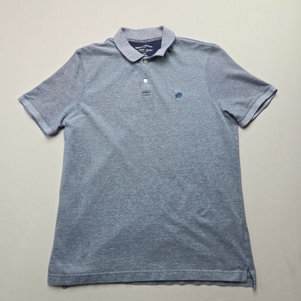 Banana Republic Polo Shirt Elephant Logo Pique Knit Blue Marl Mens Size L Large